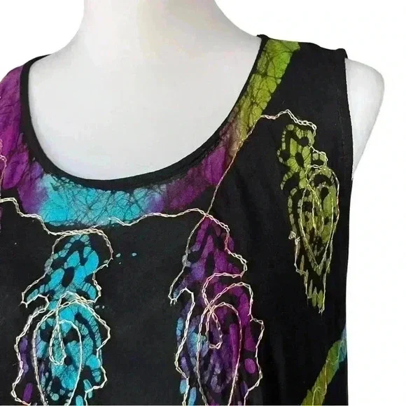 Boho Black Colorful Embroidered Semi Sheer Dress. Made in India. One Size. - Picture 8 of 12